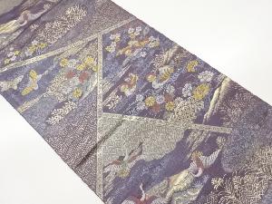 切り嵌め風花鳥に松・蝶模様織出し袋帯